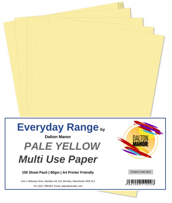 Dalton Manor A4 Pale Yellow Coloured Paper PK100