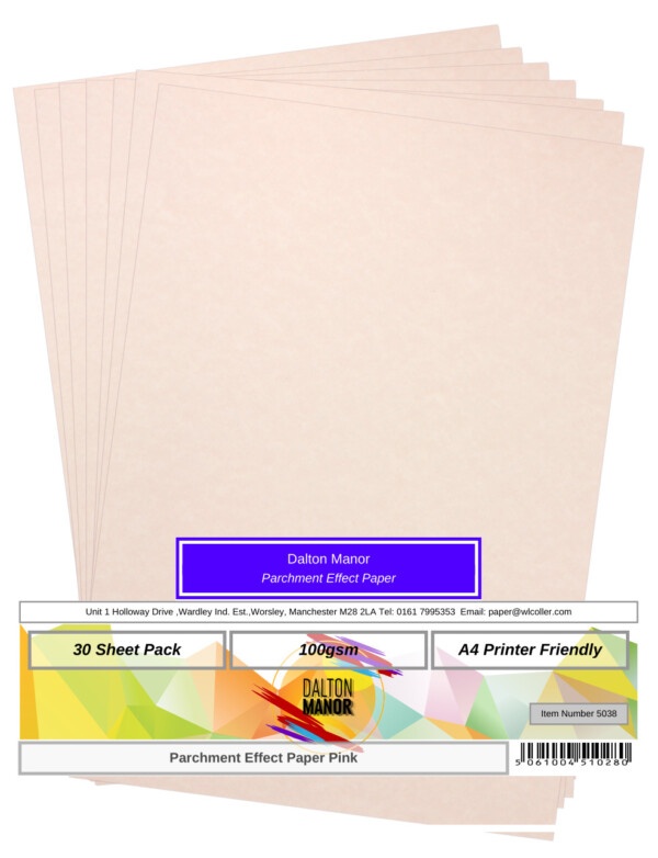 Dalton Manor A4 Parchment Paper Pink PK30