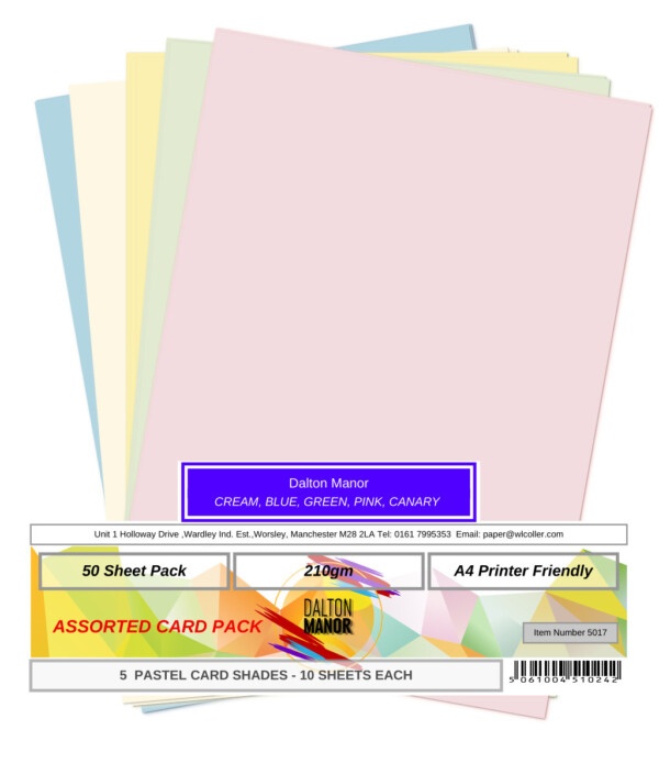 Dalton Manor A4 Pastel Coloured Card PK50